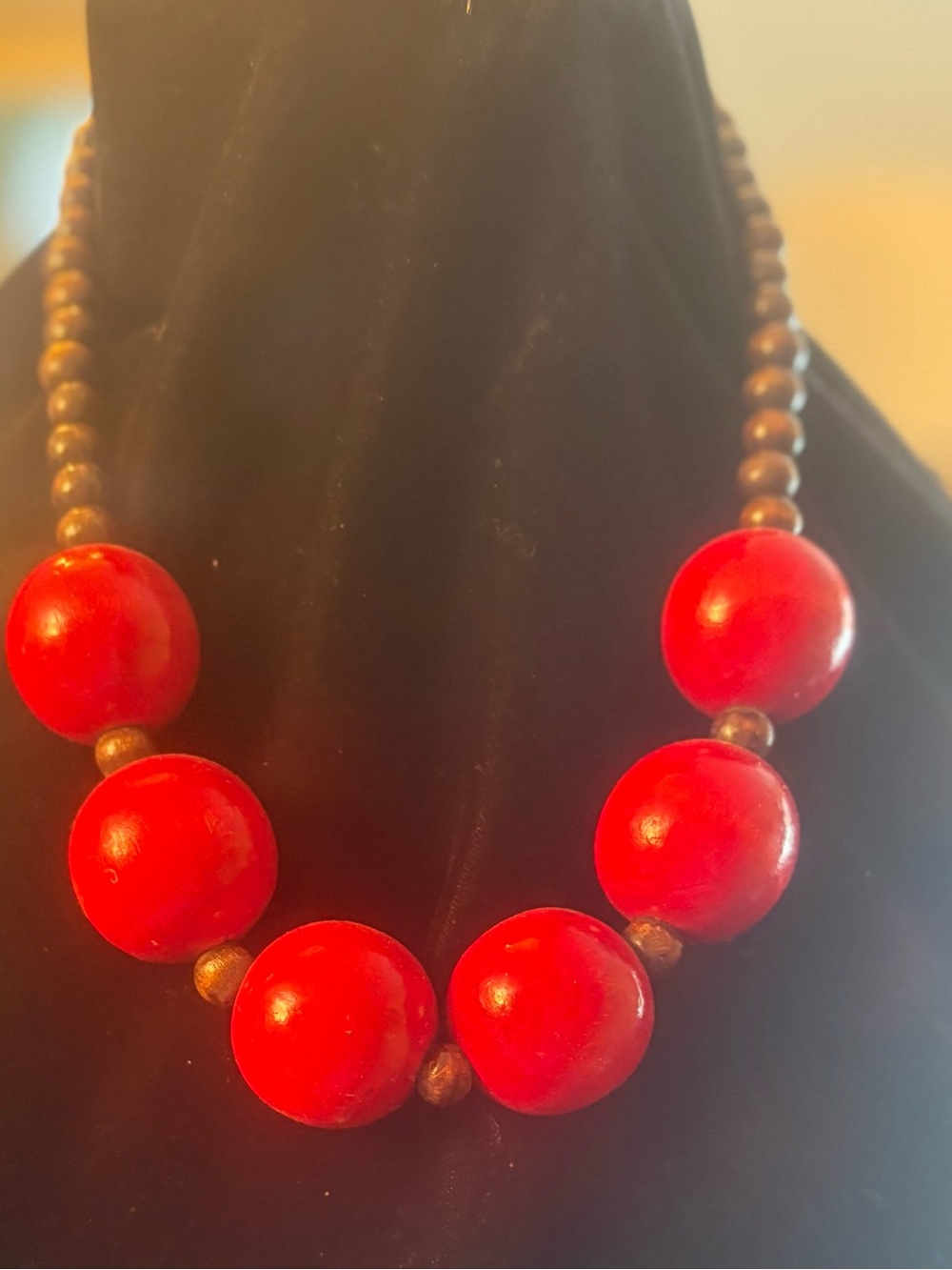 Red Bead Statement Necklace - Unbranded